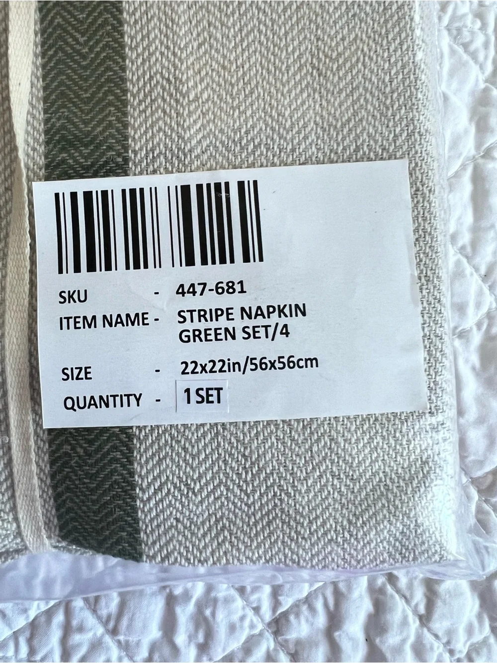 NWT CRATE & BARREL Green Linen Stripe Napkin Set